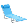 Outdoor Lounge Chair, Portable Adjustable Reclining Seat Folding Chaise Lounge Patio Camping Beach Tanning Chair Bed with Pillow, Blue