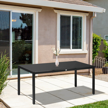 Rectangular Outdoor Dining Table for 8 People with Tempered Glass Top and Aluminum Frame, Black 70.9