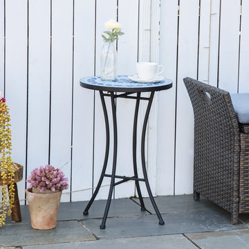 Mosaic Patio Table, Round Coffee Table with Metal Frame, Garden Furniture for Outdoor, Poolside, Blue