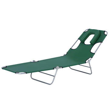 Outdoor Lounge Chair, Adjustable Folding Chaise Lounge with Face Cavity, Tanning Chair Sun Lounger Bed Recliner, Green