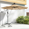 9.7ft Solar LED Cantilever Patio Umbrella with 32 LED Lights, Cross Base, Crank Handle, for Poolside, Deck, Khaki
