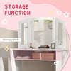 Qaba 2 in 1 Kids Vanity Set Makeup Dressing Table Pretend Play Set with Tri-Folding Mirror, Stool, Storage Shelf