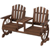 Wooden Outdoor Loveseat, Wagon Wheel Outdoor Bench with Table, Carbonized