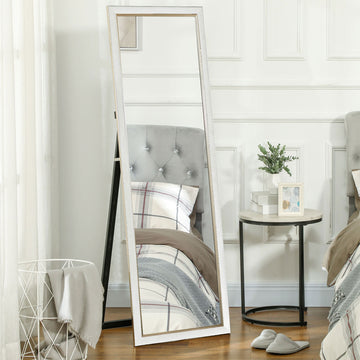 Floor Standing Mirror, Full Body Mirror, Free Standing, Leaning or Wall Mirror with Frame for Bedroom, White