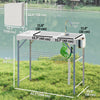 Folding Fish Cleaning Table with Sinks, Camping Sink with Faucet Drainage Hose Sprayer Shelf Drawer Storage Basket, Outdoor Sink Station for Beach Patio Picnic, White