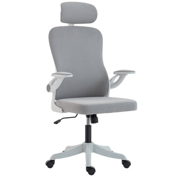 Ergonomic Office Chair, Swivel Desk Chair with Adjustable Lumbar Support, Headrest and Height, Flip-up Armrests, Grey