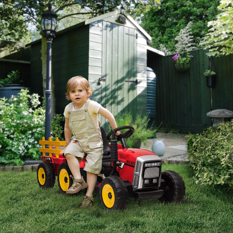12V Kids Ride on Tractor with Trailer, Remote Control, Music Start up Sound and Horn, USB, LED Lights
