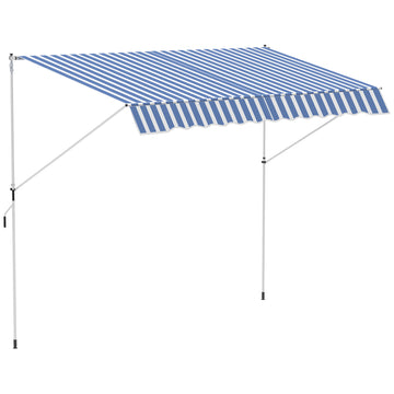 10x5ft Manual Retractable Awning, Patio Sun Shade Canopy Shelter with 5.6-9.2ft Support Pole, Water Resistant UV Protector, for Window, Door, Porch, Deck, Blue