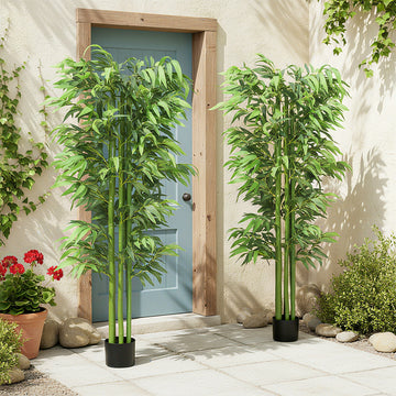 6FT Artificial Bamboo Trees Set of 2, Fake Plants with Nursery Pot for Indoor Decor