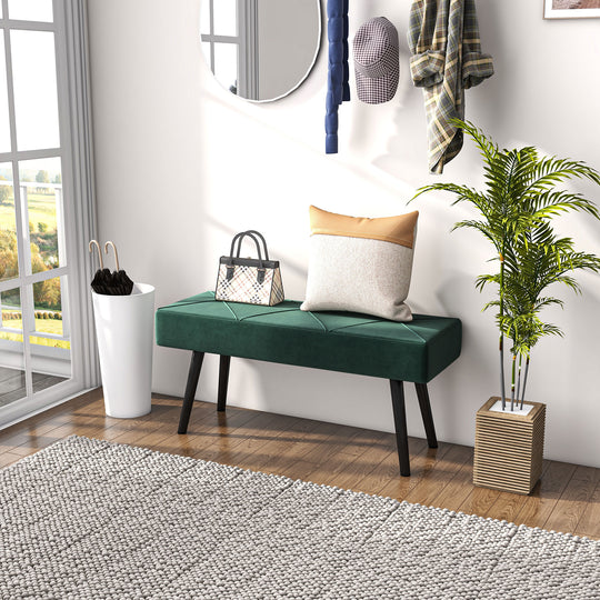 39 Inches Upholstered Bedroom Bench, Modern End of Bed Bench with Steel Legs, Green