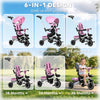 6-in-1 Toddler Tricycle for 12-50 Months, Foldable Kids Trike with Adjustable Seat and Push Handle, Safety Harness, Removable Canopy, Footrest, Pink