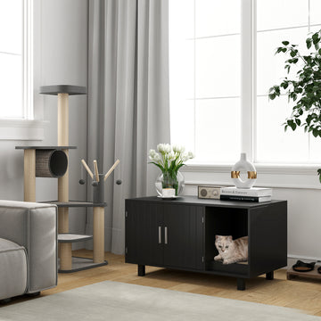 Cat Litter Box Enclosure, Cat House End Table with Scratcher, Black