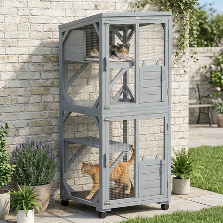 Catio extérieur mobile pour chat avec niche de repos, 3 plateformes de saut, toit en asphalte étanche pour l'extérieur et l'intérieur, gris fonce