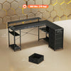 Gaming Desk with Power Outlets LED Lights Computer Desk with Drawers Monitor Stand 61