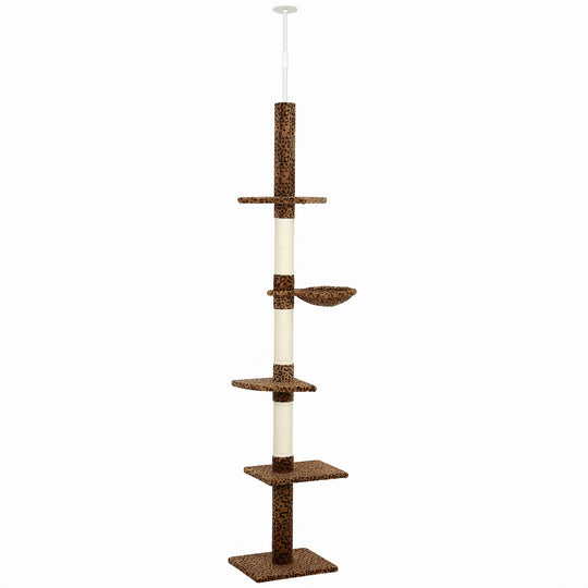 8.5ft Cat Climbing Tree 5-Tier Kitty Activity Center with Scratching Post, Leopard Print