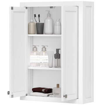 Armoire de salle de bain murale, armoire murale moderne avec 2 portes et 2 étagères ajustables, blanc