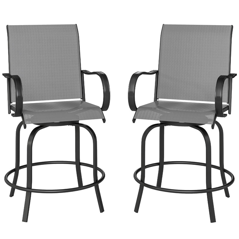 Outdoor Bar Stools Set of 2, 360° Swivel Bar Height Chairs, 26.8