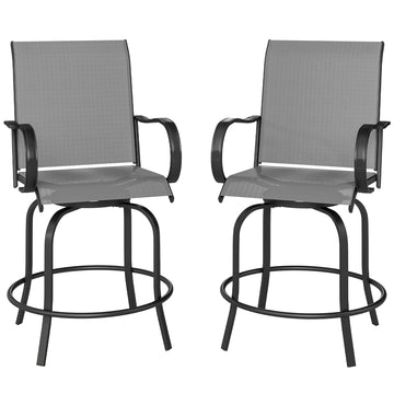 Outdoor Bar Stools Set of 2, 360° Swivel Bar Height Chairs, 26.8