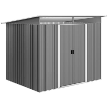 6' x 8.5' Outdoor Metal Garden Shed Utility Tool Storage Steel Backyard House, Grey