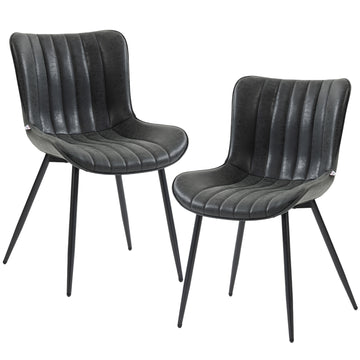 Dining Chairs Set of 2, PU Leather Upholstered Kitchen Chairs with Backrest and Steel Legs, Black