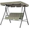 3-Seater Outdoor Porch Swing with Adjustable Canopy, Patio Swing Chair for Garden, Poolside, Backyard, Green and Brown