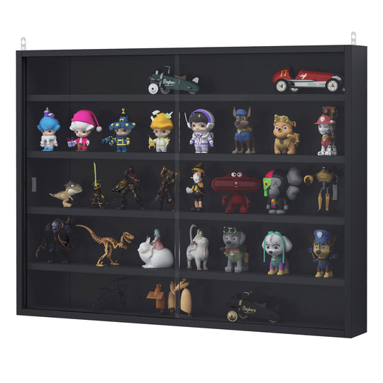 5-Tier Display Cabinet, Shot Glass Display Case, Glass Curio Cabinet with 2 Glass Doors and 4 Adjustable Shelves, Black