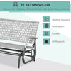 2 Seater Wicker Outdoor Glider Bench, Patio Swing Garden Bench, Garden Loveseat Rocking Chair, w/ Extra Wide Seat, Curved Backrest for Backyard, Poolside, Lawn, Mixed Grey