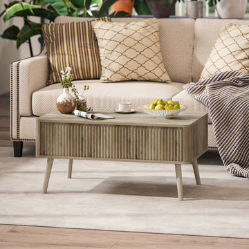 Lift Top Coffee Table with Storage, Center Table with Hidden Compartments and Pine Wood Legs for Living Room, Oak