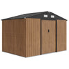 9.1'x6.4'x6.3' Garden Storage Shed w/ Foundation Kit Metal Tool Storage House w/ Double Doors, Teak Wood Effect