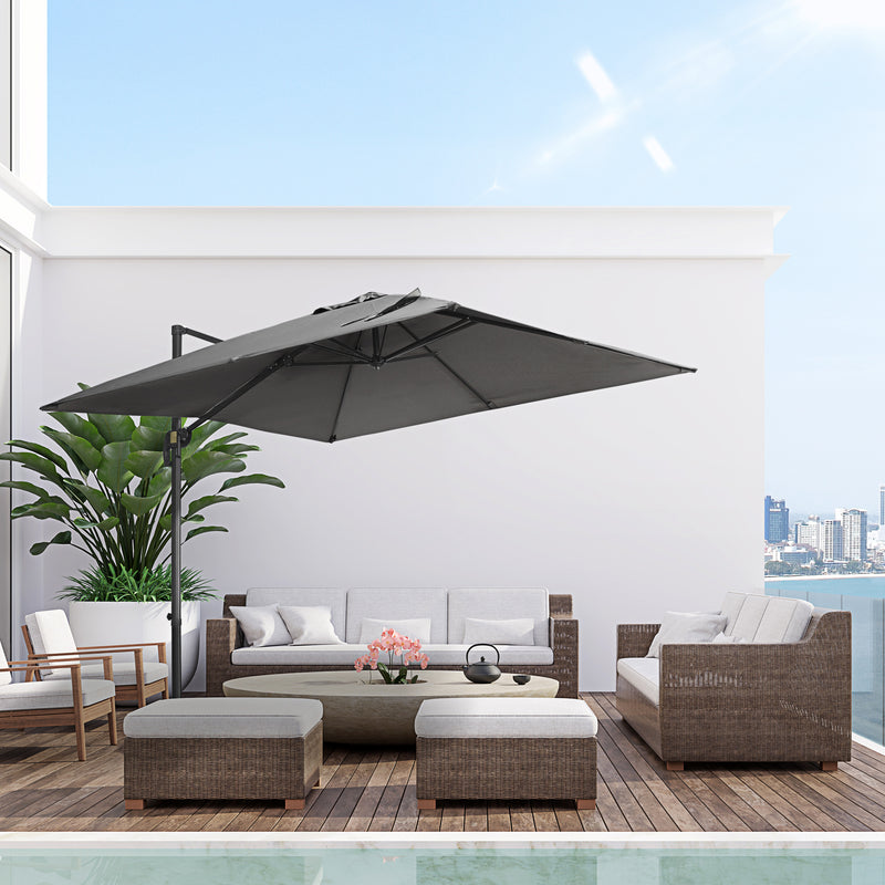 9ft Cantilever Patio Umbrella, Square Overhanging Umbrella with Cross Base, Crank Handle, Tilt, 360° Rotation and Aluminum Frame
