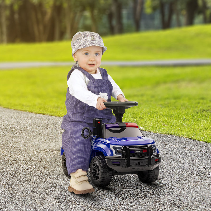 Kids Ride On Sliding Car with Hidden Under Seat Storage, Ride On Police Car for Toddler with Megaphone, Anti Dumping Device, Removable Backrest, Foot-to-Floor Design, Blue