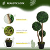 35 Inch Potted Fake Plant, Artificial Boxwood Topiary Tree, Triple Ball Tree for Indoor and Outdoor, Dark Green