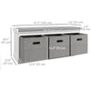 Shoe Storage Bench with Seat, Entryway Bench Seat with Cushion, 3 Fabric Drawers for Hallway, White