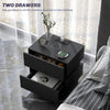 Bedside Table with Charging Station and LED Light Modern Nightstand with USB Ports AC Outlets Drawers Remote, Black