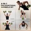 Soozier 6-in-1 Adjustable Dumbbell Set, Used as Kettlebell, Barbell, Dumbbell, Push-Up Stand, 66lbs Free Weights Set, Green