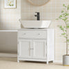 Modern Bathroom Vanity Cabinet, Freestanding Under Sink Storage with Drawer, U-Shaped Cutout for Pedestal Sink, White