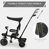 Qaba Tricycle for Toddler 4 in 1 Kids Trike with Reversible Adjustable Seat, Baby Push Bike with Removable Handle, Flat Canopy, Belt Storage Brake Clutch for 1-5 Years, Black