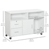 Lateral Filing Cabinet with Open Storage Shelf, Printer Stand Home Office Mobile File Cabinet with Wheels, Lockable Drawer, White