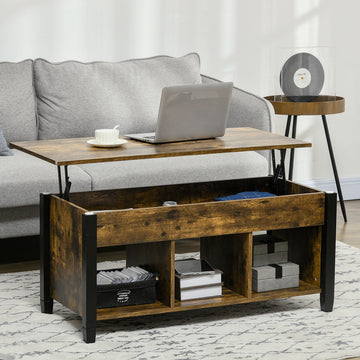 Lift Top Coffee Table, Modern Center Table with Storage Shelves and Hidden Compartment for Living Room, 41