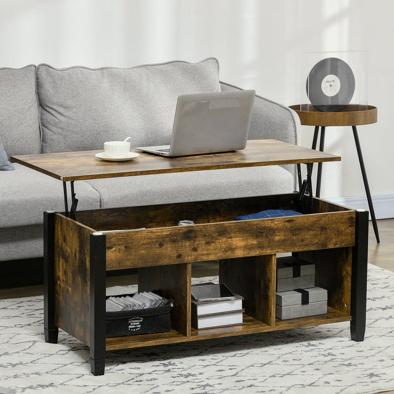 Lift Top Coffee Table, Modern Center Table with Storage Shelves and Hidden Compartment for Living Room, 41