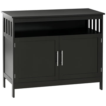 Kitchen Sideboard, Buffet Cabinet, Wooden Storage Console Table with 2-Level Cabinet and Open Shelf, Black