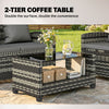 4-Piece Outdoor Wicker Patio Furniture Conversation Set, Includes Loveseat, Chairs and 2-Tier Table with Cushions, Modern Rattan Sofa Set for Backyard, Dark Grey
