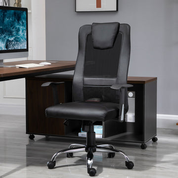Ergonomic Office Chair with Thick Padded Headrest, Mesh Computer Desk Chair with Tilt Function, Armrest, Black