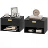 Set of 2 Wall Mounted Bedside Tables, Floating Nightstands with Fluted Drawer and Open Shelf for Bedroom, Black