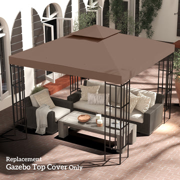10' x 10' Square 2-Tier Gazebo Canopy Replacement Top Cover Outdoor Garden Sun Shade, Coffee