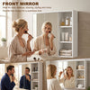Bathroom Medicine Cabinet with Mirror, Wall Mount Mirror Cabinet with Open Shelves, White Wood Grain