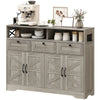 Sideboard, Buffet Cabinet with 4 Barn Doors and 3 Drawers, Coffee Bar Cabinet with Adjustable Shelves, Grey