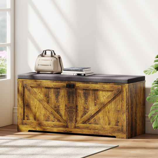 Shoe Storage Bench with Padded Seat, Entryway Bench Holds up to 352 lb, Shoe Organizer, 8 Pairs, Rustic Brown