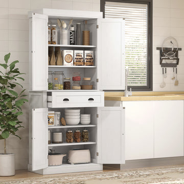 Long Standing Kitchen Cabinet w/ 2 Drawers MDF Board, White