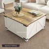Farmhouse Coffee Table, Square Center Table with Flip-top Lids, Hidden Storage Compartment and Wooden Legs, White